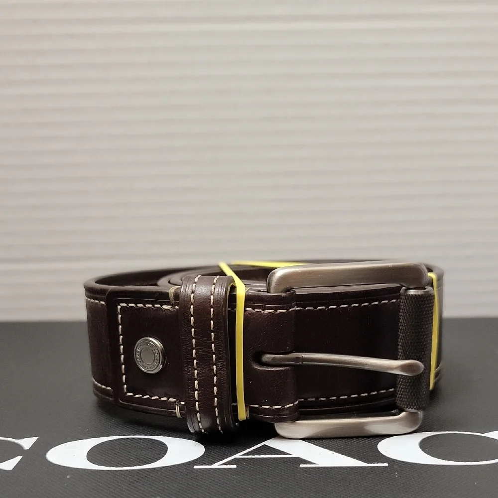 Coach Dark Brown Leather Belt  W 1.5 Satin Silver Steel Roller Buckle No. 90009 - Picture 10 of 10